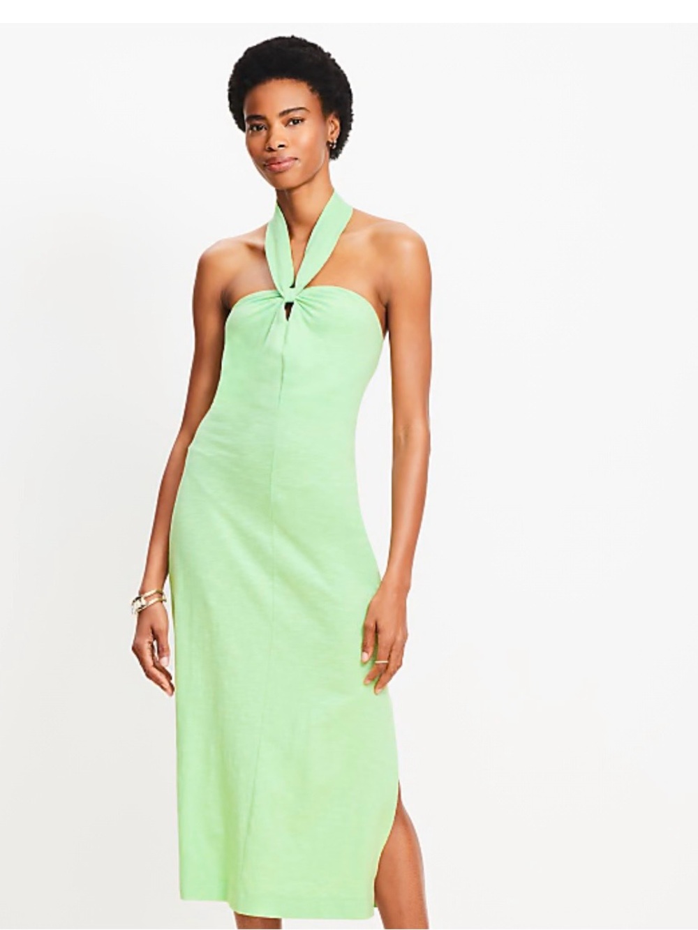 NWOT Loft Green Keyhole Midi Dress. Flattering. Size Petite Large.